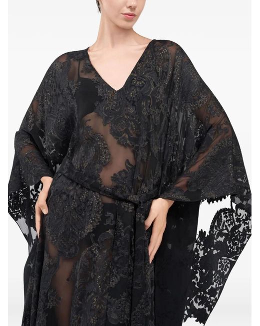 Roberto Cavalli Black Caftan À Col V À Motifs