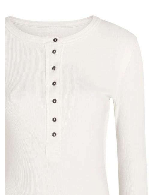 Free People White Jamie Henley Button Ribbed Blouse
