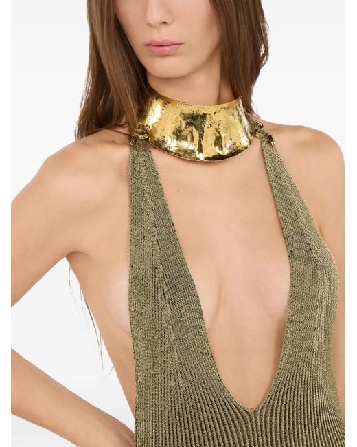 Roberto Cavalli Metallic Ribbed Maxi Dress