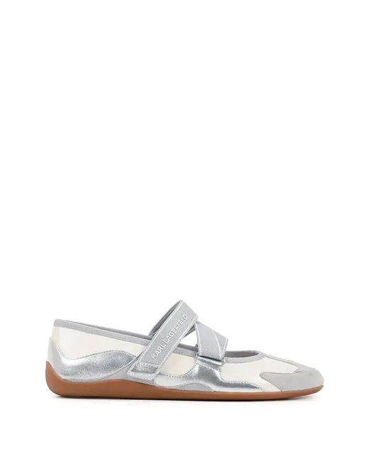 Karl Lagerfeld White Cross-Strap Ballet Flats
