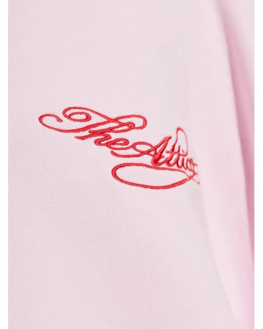 The Attico Pink Slit-Detail Logo-Embroidered T-Shirt