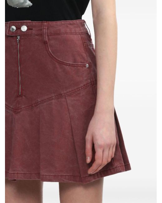 Izzue Red Pleated Denim Miniskirt