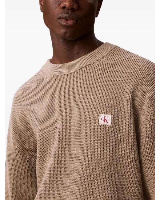 Calvin Klein Natural Waffle-Knit Logo-Patch Sweater for men