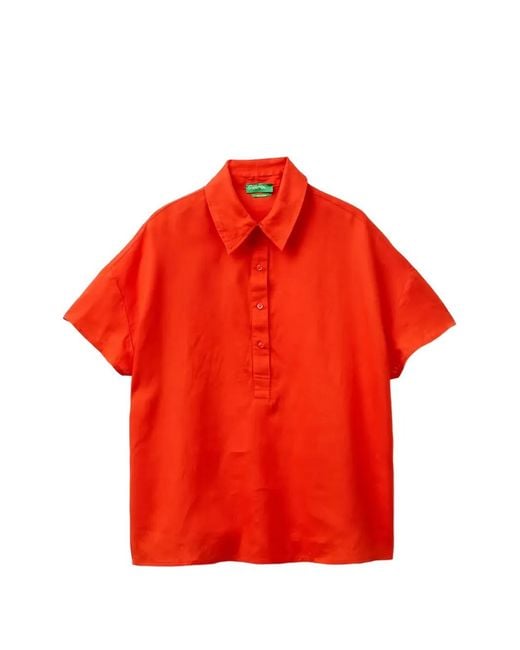 Benetton Red Linen Short-Sleeve Blouse
