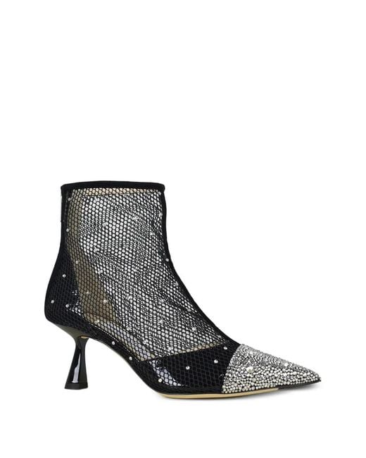 Jimmy Choo Gray Crystal-Embellished Mesh Boots