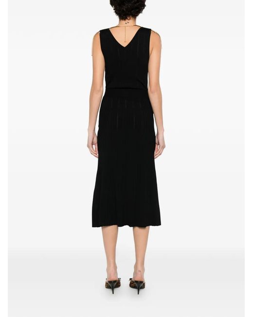 Elisabetta Franchi Black Robe Mi-Longue Nervurée À Col V