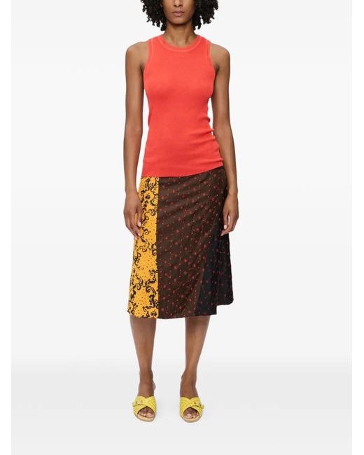 6397 Brown Scraps Patchwork Silk Midi Skirt