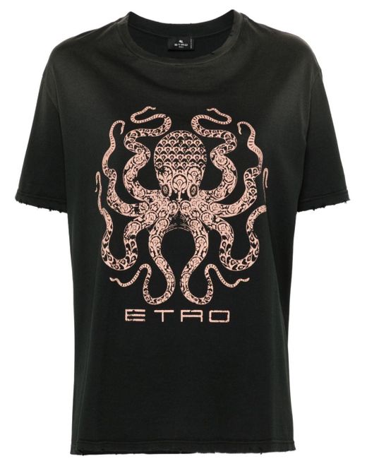 Etro Graphic-print Cotton T-shirt in het Black