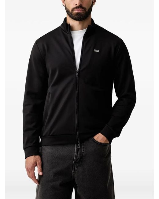EA7 Black Logo-Plaque Zip-Up Sweater for men