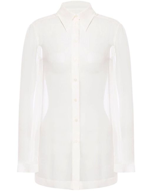 Alberta Ferretti White Gathered-detail Silk Shirt