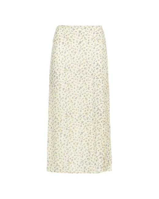 Mar De Margaritas White Roxana Floral-Print Side-Slit Midi Skirt