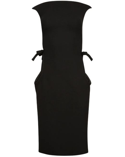 Miu Miu Black Boat-Neck Wool Midi Dress