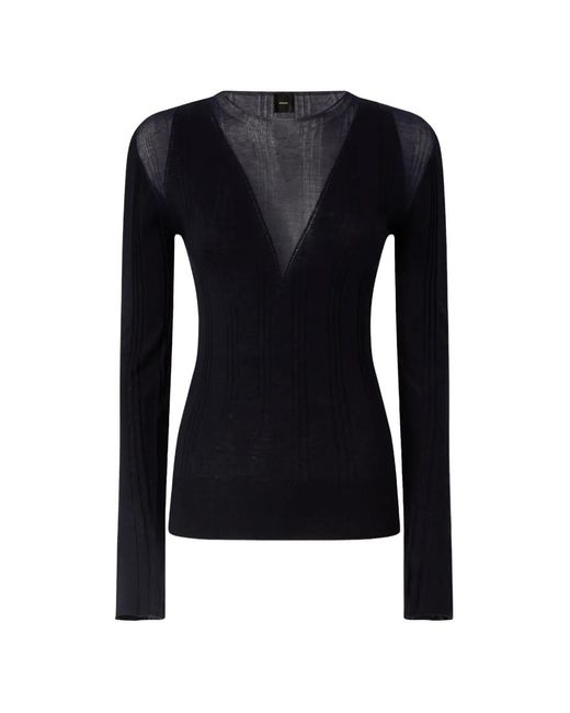 Pinko Blue Lightweight Ribbed Sweater With Sheer Details
