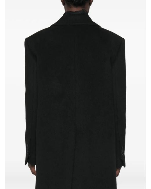 Ann Demeulemeester Black Single-Breasted Notched-Lapels Wool Coat