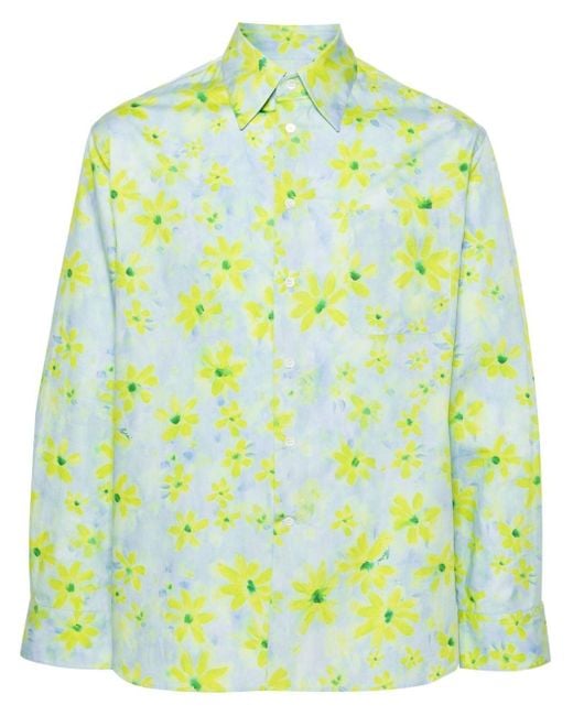 Marni Green Parade Floral-motif Shirt for men