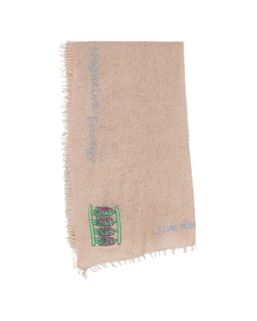 Mouleta Natural Embroidered Frayed-Edge Scarf