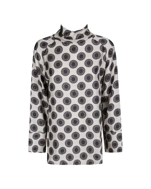 Alberto Biani Gray Geometric-Print Silk Blouse