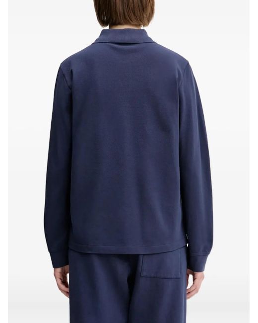 Sporty & Rich Blue Long-Sleeve Logo-Embroidered Polo Shirt
