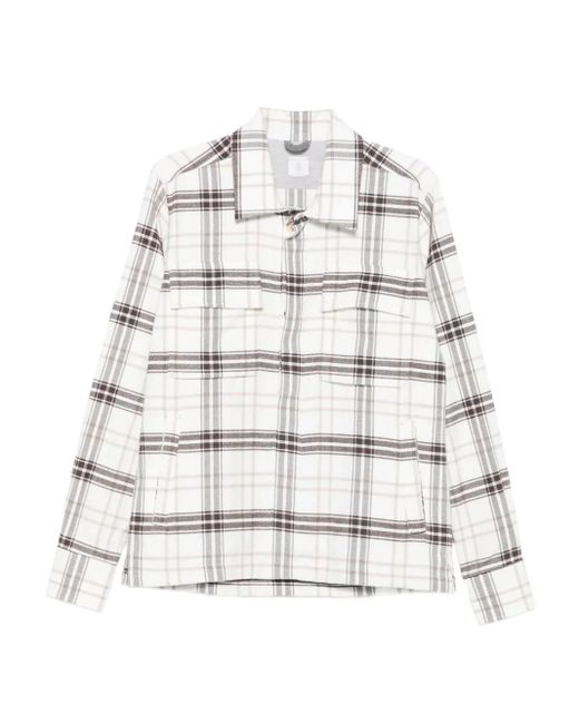 Eleventy White Checked Chest-Pocket Shirt for men