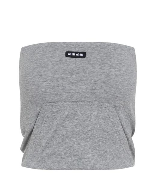 Miu Miu Gray Logo-Patch Bandeau Top