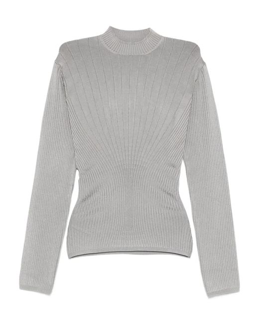 Mugler Gray Ribbed High-Neck Sweater for men