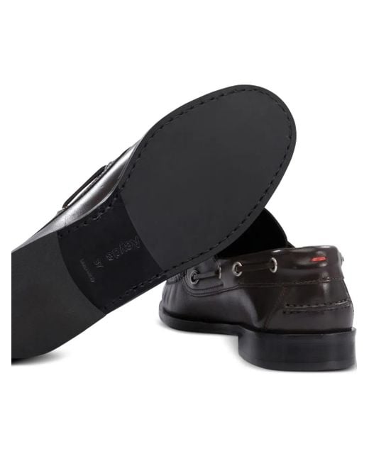 Aeyde Black Harris Lace-Up Leather Boat Shoes