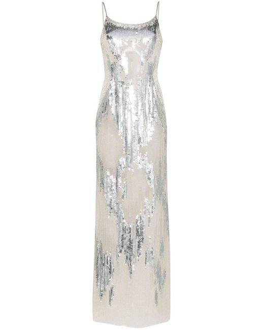 Elisabetta Franchi White Sequined Semi-sheer Maxi Dress