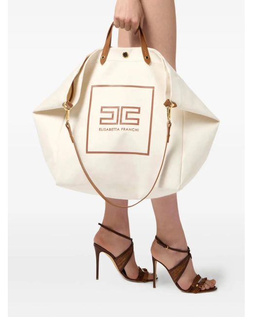 Elisabetta Franchi White Canvas Tote Bag for men