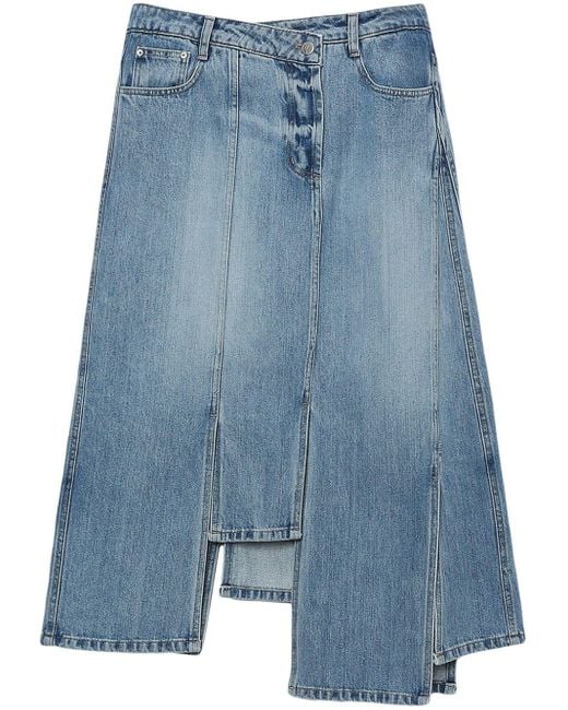LVIR Blue Asymmetric-hem Denim Midi Skirt