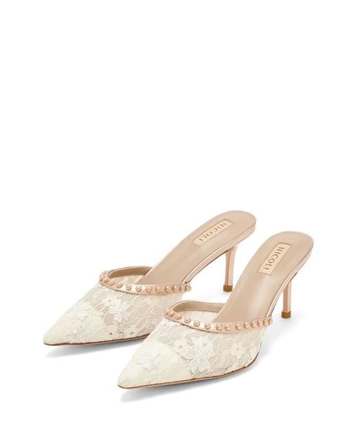 Nicoli Natural Lace Pointed-Toe Mules