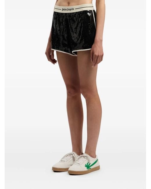 Palm Angels Black Sequinned Logo-Waistband Shorts