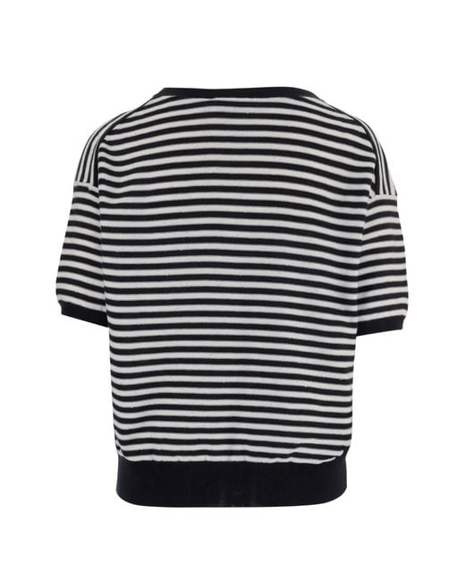 Bruno Manetti Black Striped-Pattern Crew-Neck Sweater