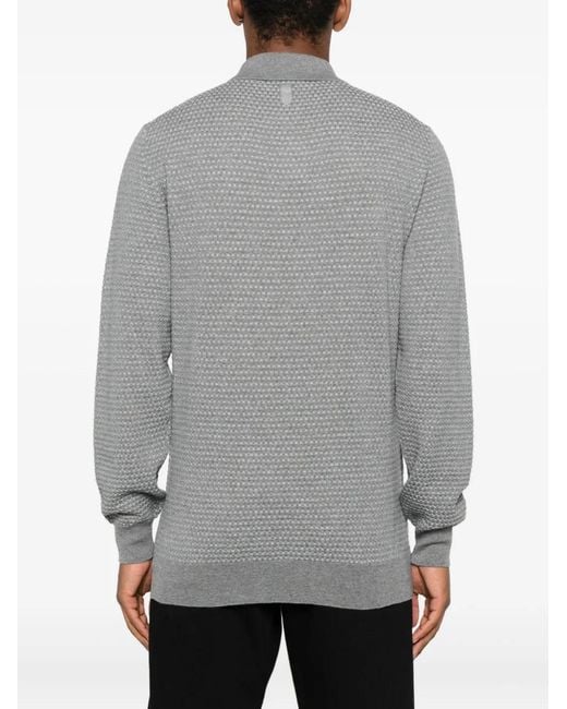 Canali Gray Polo-Collar Merino Wool Sweater for men