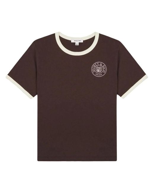 Sporty & Rich Brown Conneticut Logo-Print Cotton T-Shirt