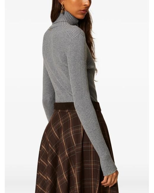 Twinset Gray Ribbed-Knit Roll-Neck Jumper