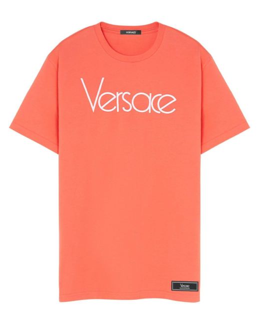 Camiseta con logo estampado Versace de color Orange