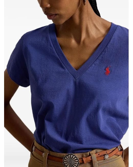 Polo Ralph Lauren Blue Logo-Embroidered V-Neck T-Shirt