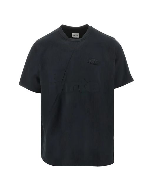 Arte' Black Logo-Applique Asymmetric-Seam T-Shirt for men