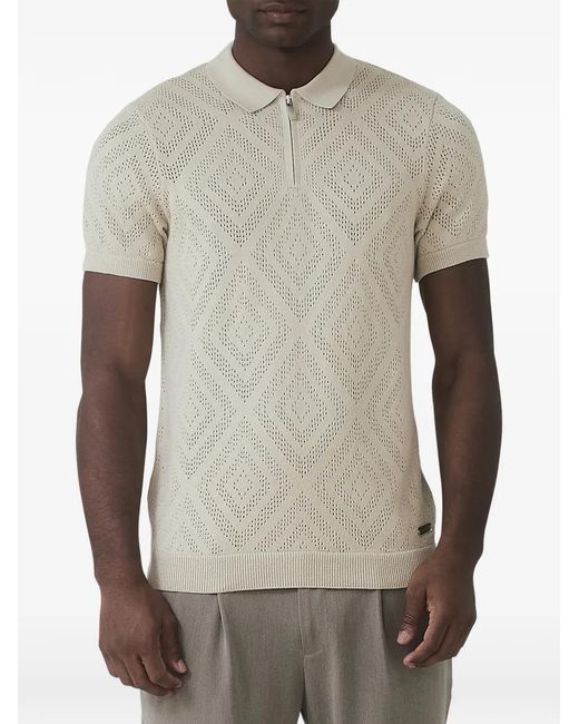 Mauvais Gray Chalbi Diamond-Pointelle Zip-Up Polo Shirt for men