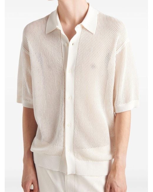 Prada White Embroidered-logo Knitted Polo for men