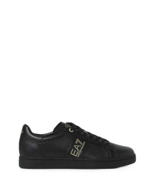 EA7 Black Logo-Print Leather Sneakers for men