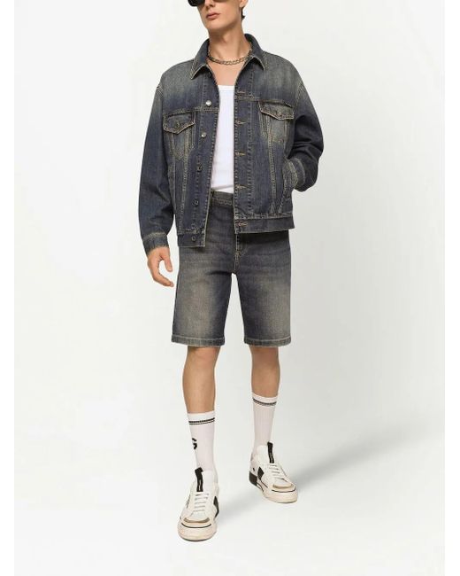 Dolce & Gabbana Gray Light Blue Wash Stretch Denim Shorts for men