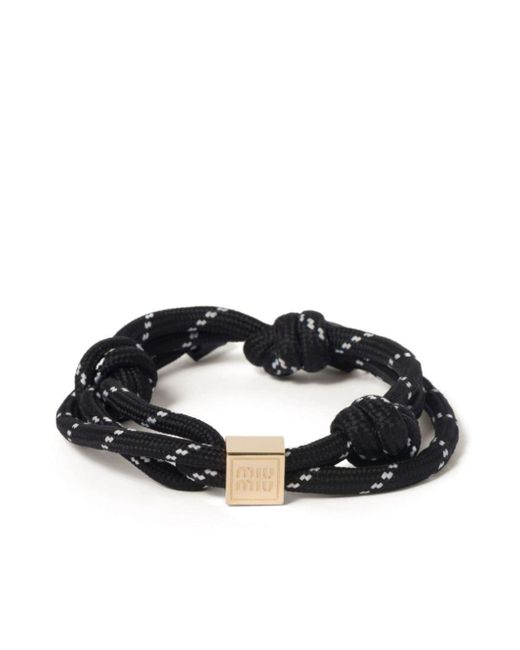 Pulsera de cuerda con charm del logo Miu Miu de color Black