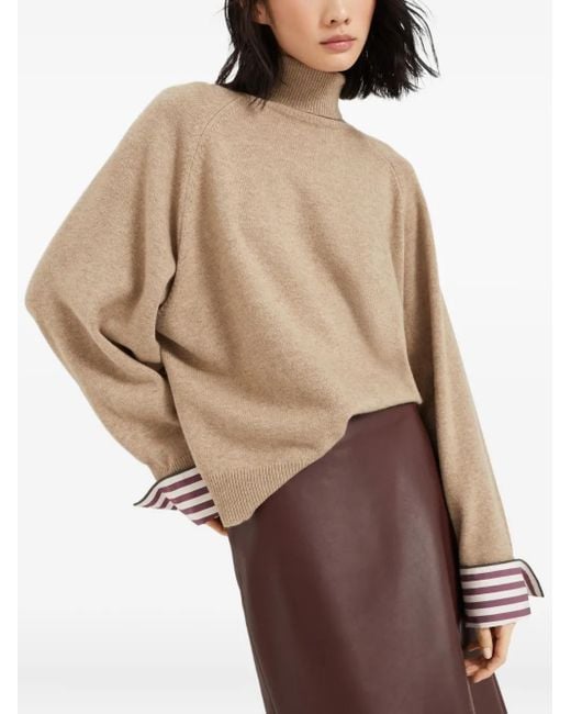 Brunello Cucinelli Natural Cashmere Turtle-Neck Sweater