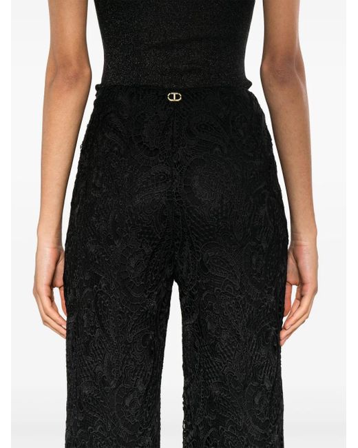 Twinset Black Macramé Straight-Leg Trousers