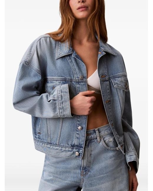 Calvin Klein Blue Veste En Jean À Patch Logo