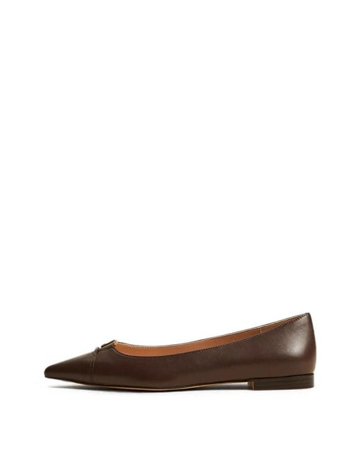 Twinset Brown Leather Ballerina Flats With Logo