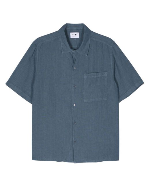 NN07 Blue Julio Short-sleeve Linen Shirt for men