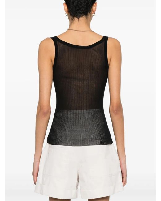 Max Mara Black Semi-Sheer Fine-Ribbed Top