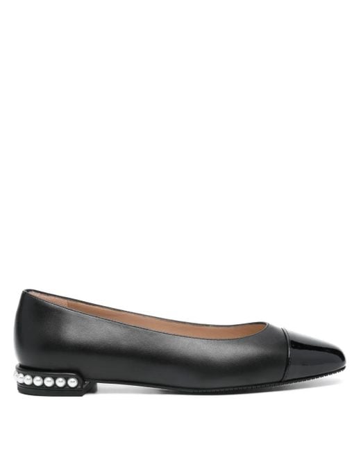 Stuart Weitzman Black Pearl Flat Leather Ballerina Shoes